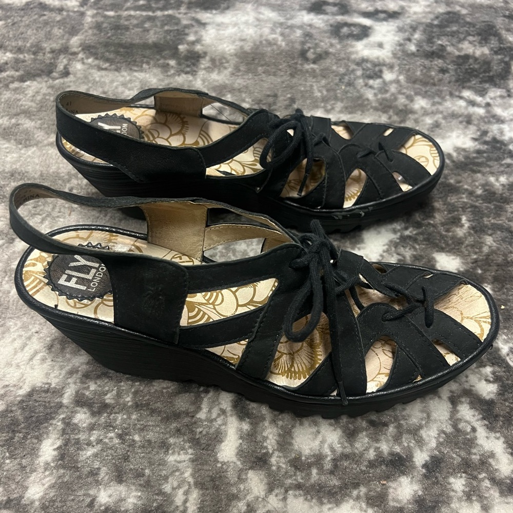 Fly London Black Lace-Up Women's Sandals - Picture 4 of 6